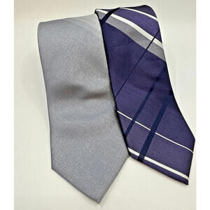 Van Heusen Polyester Tie Bundle Gray Purple/Blue Plaid EUC